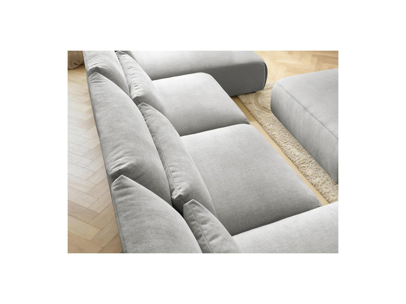 Jana - Sofá Modular Fijo Panorámico Con Reposacabezas - Tejido De Terciopelo Con 2 Diván, 2 Sillones Y 1 Puf Grande