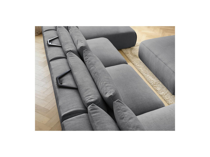 Jana - Sofá Modular Fijo Panorámico Con Reposacabezas - Tejido De Terciopelo Con 2 Diván, 2 Sillones Y 1 Puf Grande
