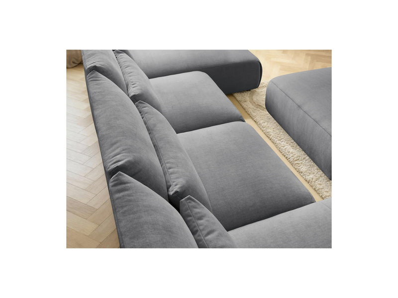 Jana - Sofá Modular Fijo Panorámico Con Reposacabezas - Tejido De Terciopelo Con 2 Diván, 2 Sillones Y 1 Puf Grande