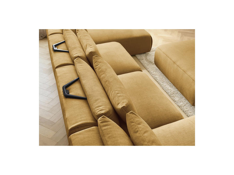 Jana - Sofá Modular Fijo Panorámico Con Reposacabezas - Tejido De Terciopelo Con 2 Diván, 2 Sillones Y 1 Puf Grande