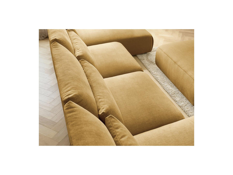 Jana - Sofá Modular Fijo Panorámico Con Reposacabezas - Tejido De Terciopelo Con 2 Diván, 2 Sillones Y 1 Puf Grande