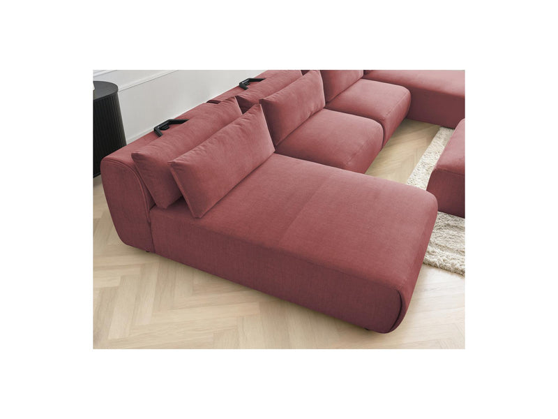 Jana - Sofá Modular Fijo Panorámico Con Reposacabezas - Tejido De Terciopelo Con 2 Diván, 2 Sillones Y 1 Puf Grande