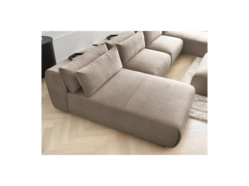Jana - Sofá Modular Fijo Panorámico Con Reposacabezas - Tejido De Terciopelo Con 2 Diván, 2 Sillones Y 1 Puf Grande