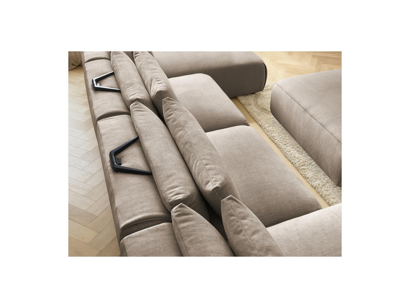 Jana - Sofá Modular Fijo Panorámico Con Reposacabezas - Tejido De Terciopelo Con 2 Diván, 2 Sillones Y 1 Puf Grande