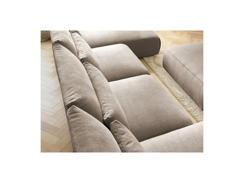 Jana - Sofá Modular Fijo Panorámico Con Reposacabezas - Tejido De Terciopelo Con 2 Diván, 2 Sillones Y 1 Puf Grande