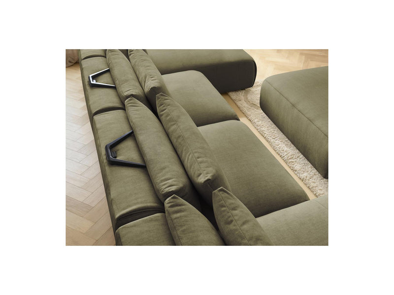 Jana - Sofá Modular Fijo Panorámico Con Reposacabezas - Tejido De Terciopelo Con 2 Diván, 2 Sillones Y 1 Puf Grande
