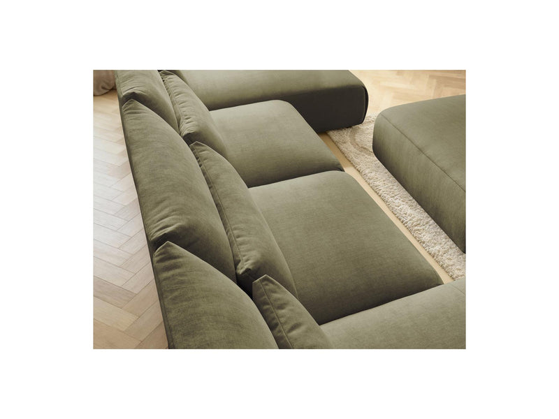 Jana - Sofá Modular Fijo Panorámico Con Reposacabezas - Tejido De Terciopelo Con 2 Diván, 2 Sillones Y 1 Puf Grande