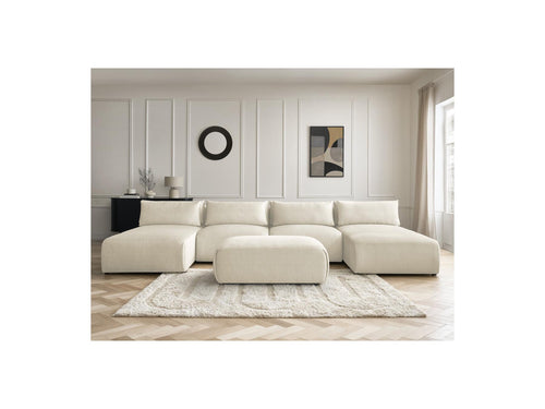 Jana - Sofá Modular Fijo Panorámico Con Reposacabezas - Tela De Terciopelo Con 2 Chaise Lounges, 2 Sillones Bajos Y 1 Puf Pequeño