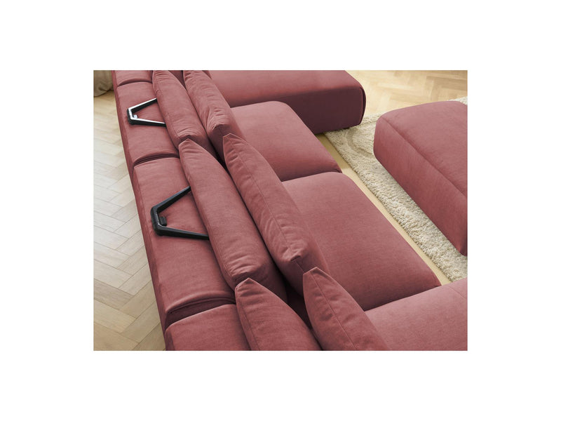 Jana - Canapé Panoramique Fixe Modulable Avec Têtières - Tissu Velours Avec 2 Méridiennes, 2 Chauffeuses Et 1 Petit Pouf
