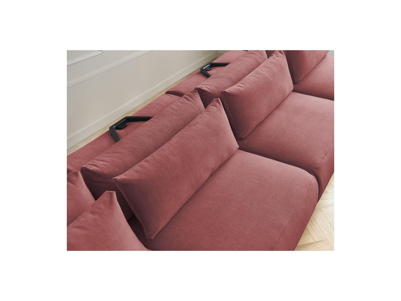 Jana - Canapé Panoramique Fixe Modulable Avec Têtières - Tissu Velours Avec 2 Méridiennes, 2 Chauffeuses Et 1 Petit Pouf