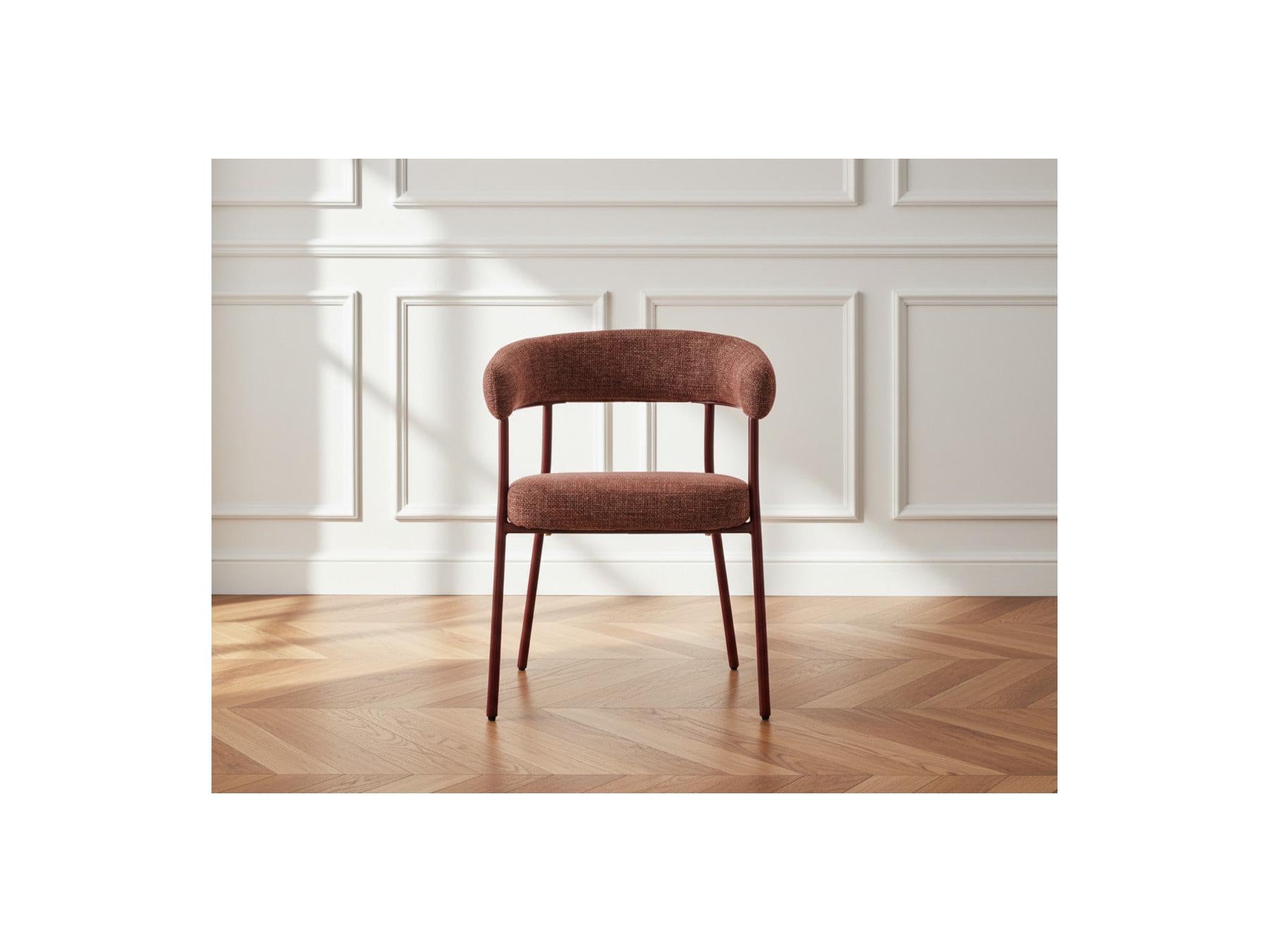 Sasha - Ensemble Avec Table À Manger Ovale + Chaises Rosa Tissu Texturé Marron - Lot De 4 Chaises