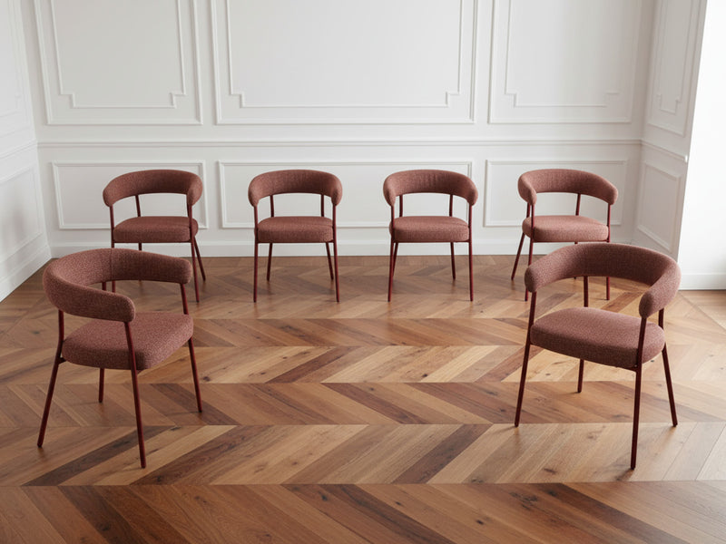 Sasha - Ensemble Avec Table À Manger Ovale + Chaises Rosa Tissu Texturé Marron - Lot De 6 Chaises