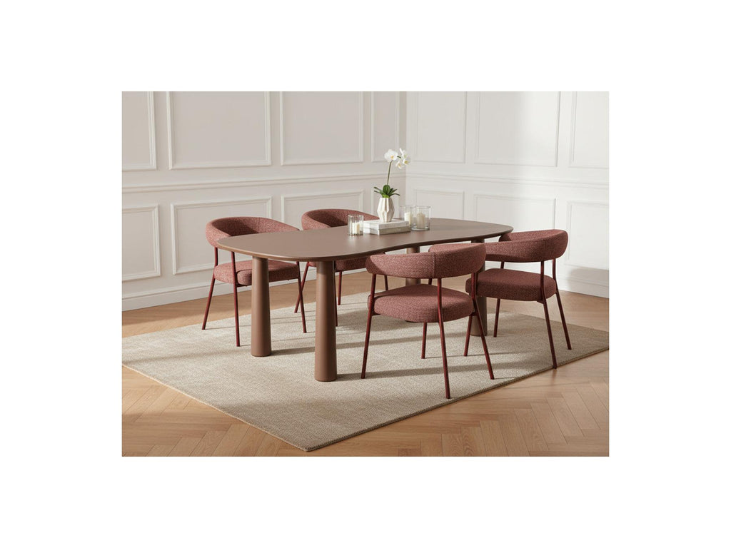 Sasha - Ensemble Avec Table À Manger Ovale + Chaises Rosa Tissu Texturé Marron - Lot De 4 Chaises