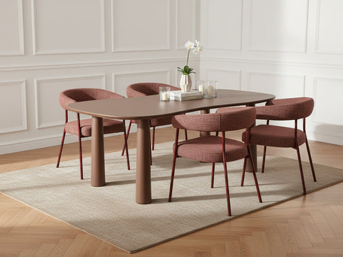 Sasha - Ensemble Avec Table À Manger Ovale + Chaises Rosa Tissu Texturé Marron - Lot De 4 Chaises