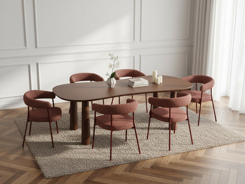 Sasha - Ensemble Avec Table À Manger Ovale + Chaises Rosa Tissu Texturé Marron - Lot De 6 Chaises