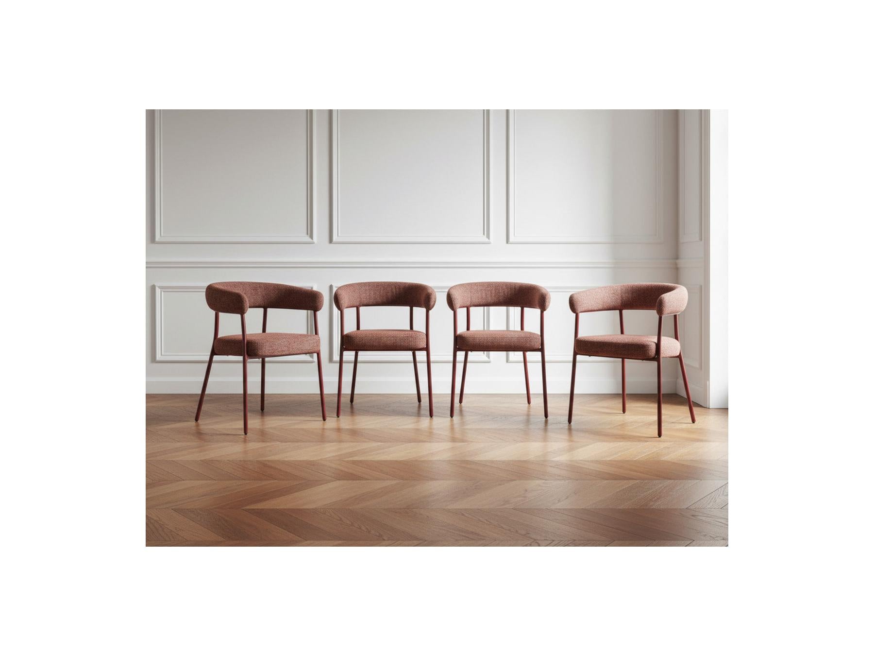 Sasha - Ensemble Avec Table À Manger Ovale + Chaises Rosa Tissu Texturé Marron - Lot De 4 Chaises