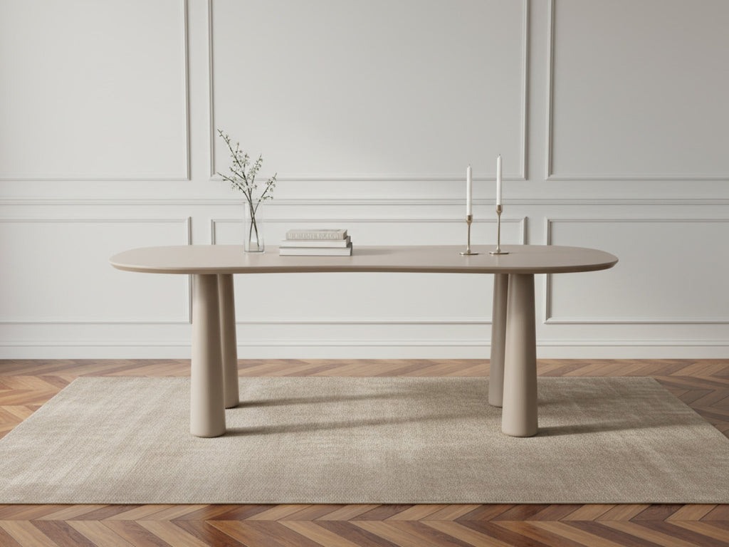 Sasha - Ensemble Avec Table À Manger Ovale + Chaises Rosa - Tissu Velours Beige - Lot De 4 Chaises
