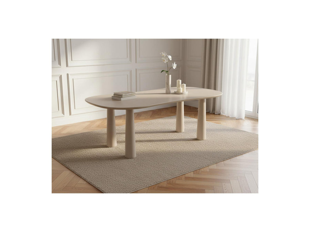 Sasha - Ensemble Avec Table À Manger Ovale + Chaises Rosa - Tissu Velours Beige - Lot De 4 Chaises