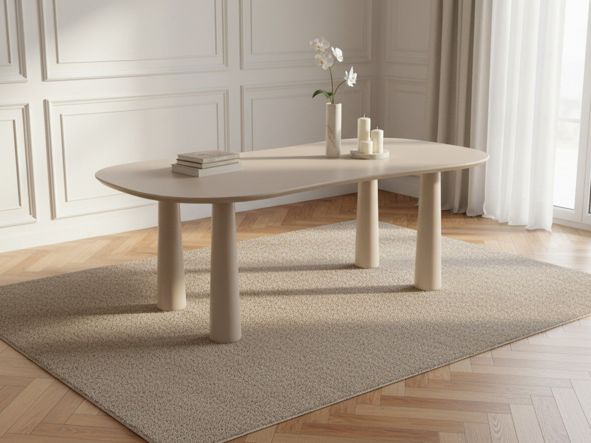 Sasha - Ensemble Avec Table À Manger Ovale + Chaises Rosa - Tissu Velours Beige - Lot De 4 Chaises