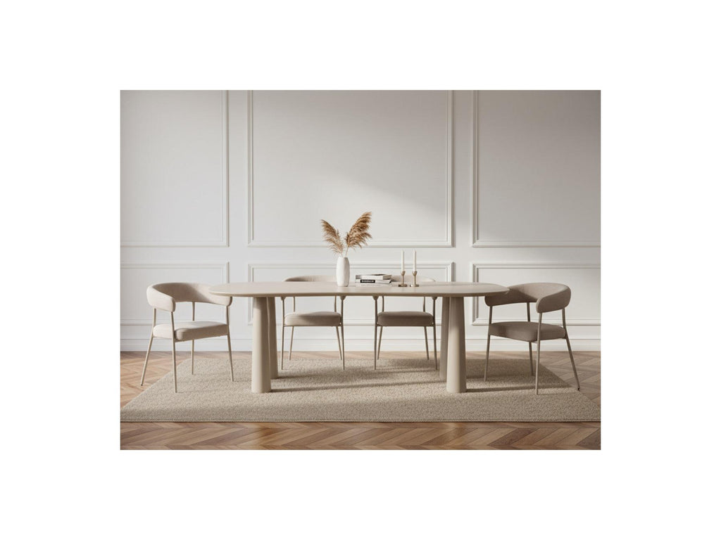 Sasha - Ensemble Avec Table À Manger Ovale + Chaises Rosa - Tissu Velours Beige - Lot De 4 Chaises