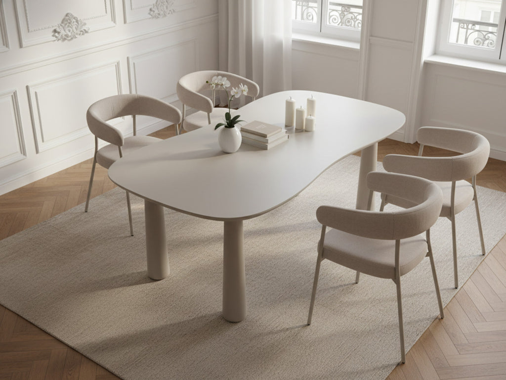 Sasha - Ensemble Avec Table À Manger Ovale + Chaises Rosa - Tissu Velours Beige - Lot De 4 Chaises