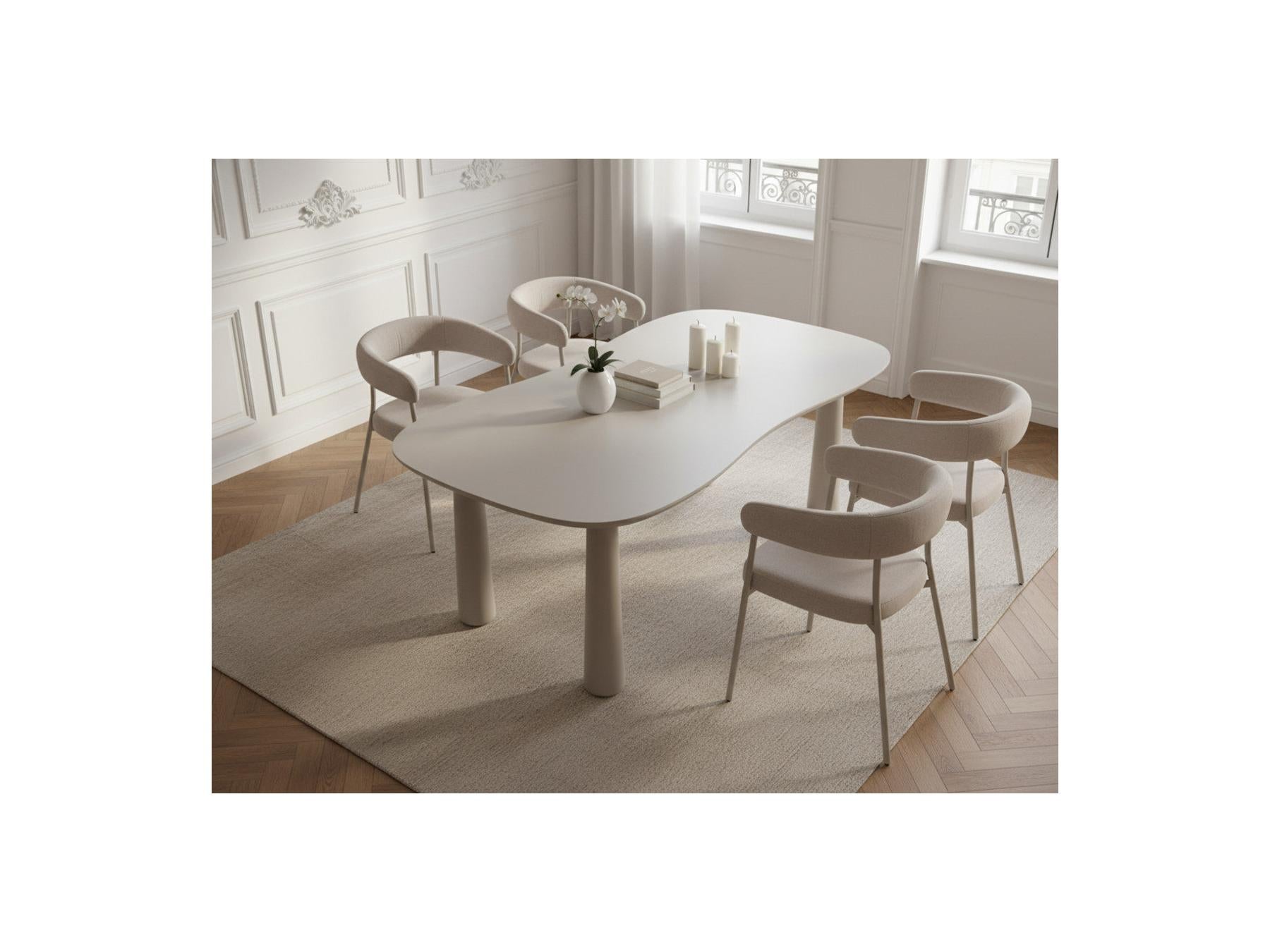 Sasha - Ensemble Avec Table À Manger Ovale + Chaises Rosa - Tissu Velours Beige - Lot De 4 Chaises