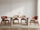 Sasha - Conjunto - Con mesa de comedor ovalada beige + sillas de tela texturizada Mila - Conjunto de 4 sillas