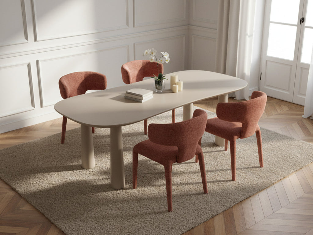 Sasha - Set - With Beige Oval Dining Table + Mila Textured Fabric Chairs - Set Of 4 Chairs