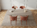 Sasha - Conjunto - Con mesa de comedor ovalada beige + sillas de tela texturizada Mila - Conjunto de 4 sillas