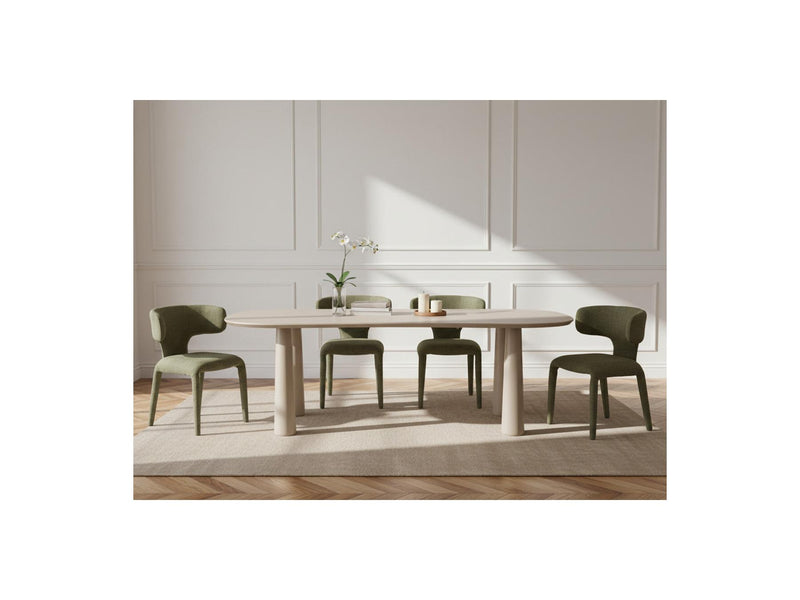 Sasha - Set - With Beige Oval Dining Table + Mila Textured Fabric Chairs - Set of 4 Chairs