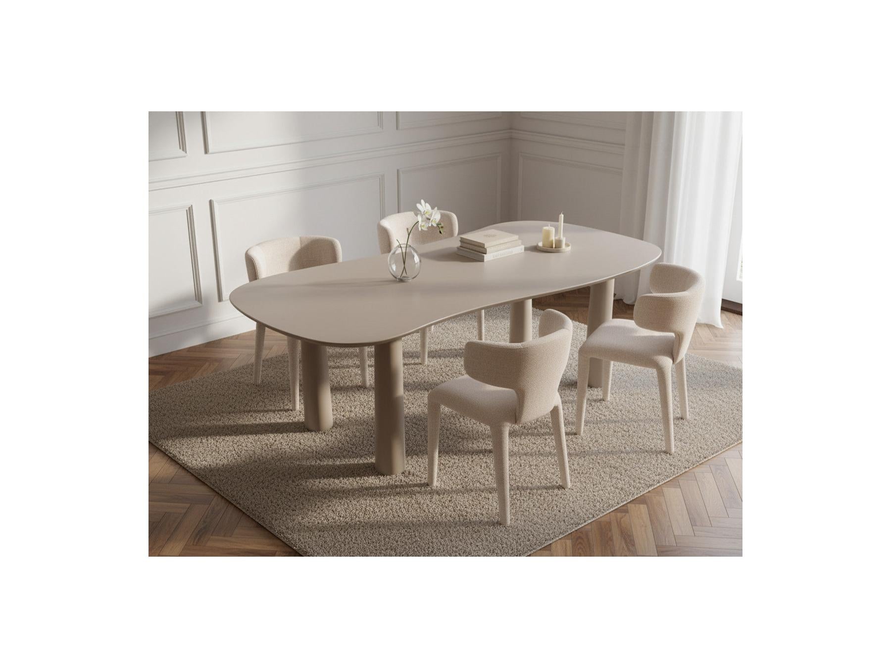 Sasha - Set - With Beige Oval Dining Table + Mila Textured Fabric Chairs - Set Of 4 Chairs