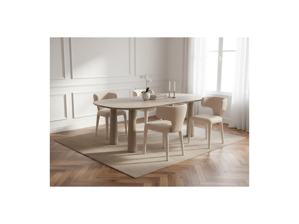 Sasha - Set - With Beige Oval Dining Table + Mila Textured Fabric Chairs - Set Of 4 Chairs
