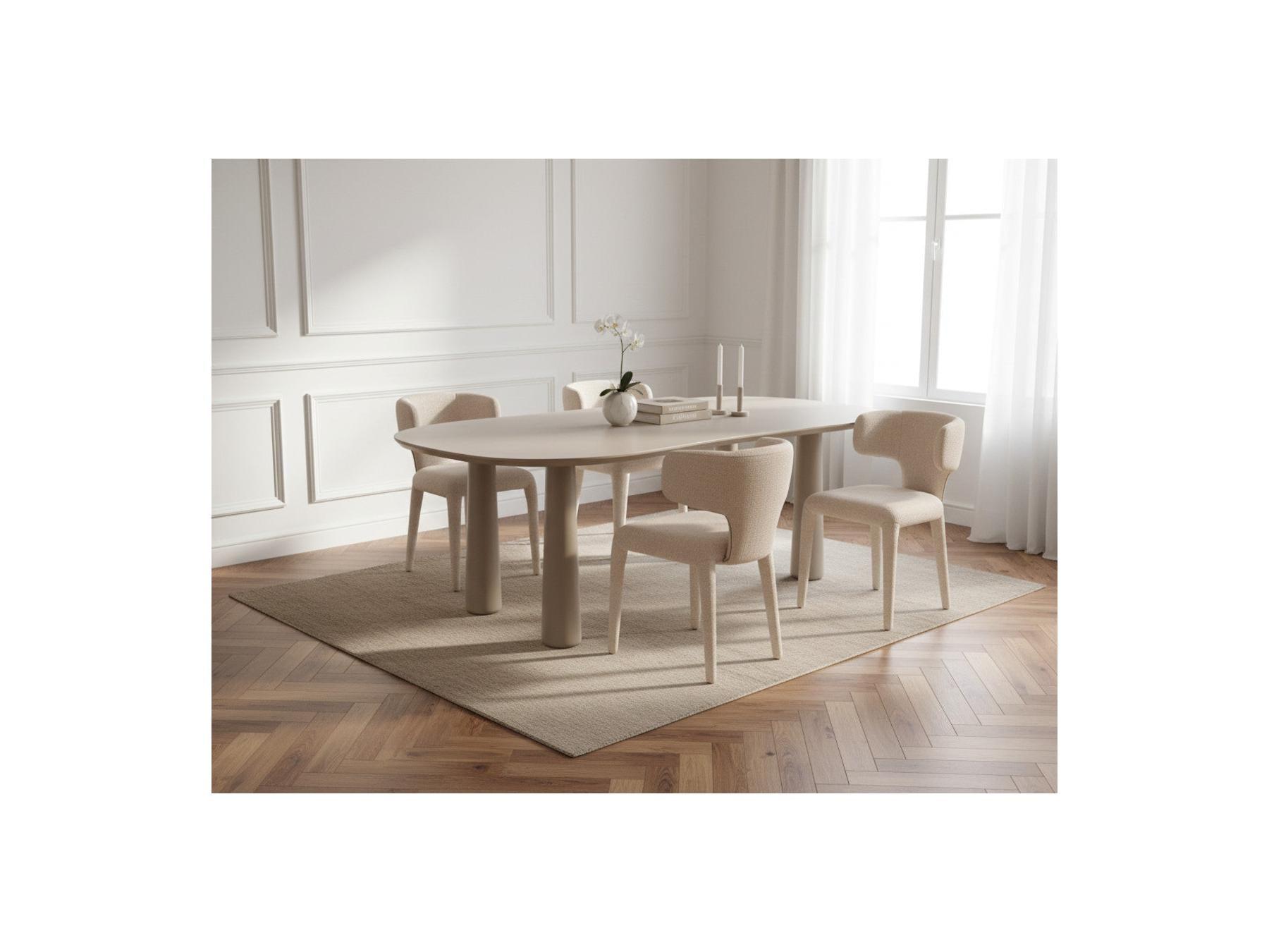 Sasha - Set - With Beige Oval Dining Table + Mila Textured Fabric Chairs - Set Of 4 Chairs