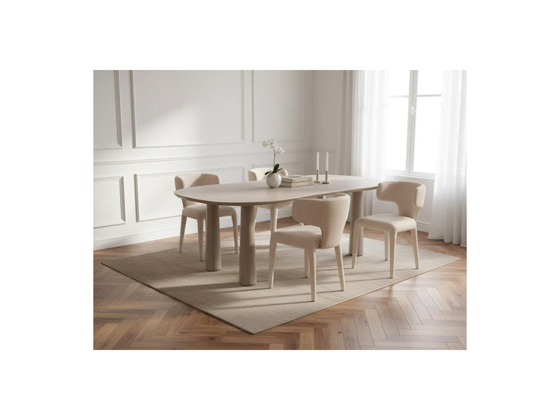 Sasha - Set - With Beige Oval Dining Table + Mila Textured Fabric Chairs - Set of 4 Chairs