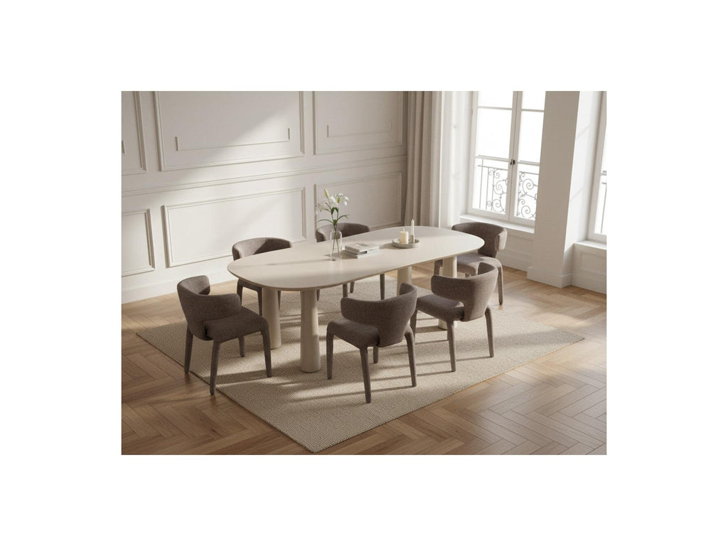 Sasha - Set - With Beige Oval Dining Table + Mila Textured Fabric Chairs - Set of 6 Chairs