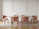 Sasha - Conjunto - Con mesa de comedor ovalada beige + sillas de tela texturizada Mila - Conjunto de 6 sillas