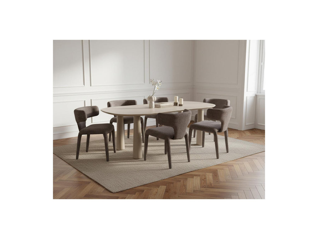 Sasha - Set - With Beige Oval Dining Table + Mila Textured Fabric Chairs - Set of 6 Chairs