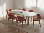 Sasha - Set - With Beige Oval Dining Table + Mila Textured Fabric Chairs - Set of 6 Chairs