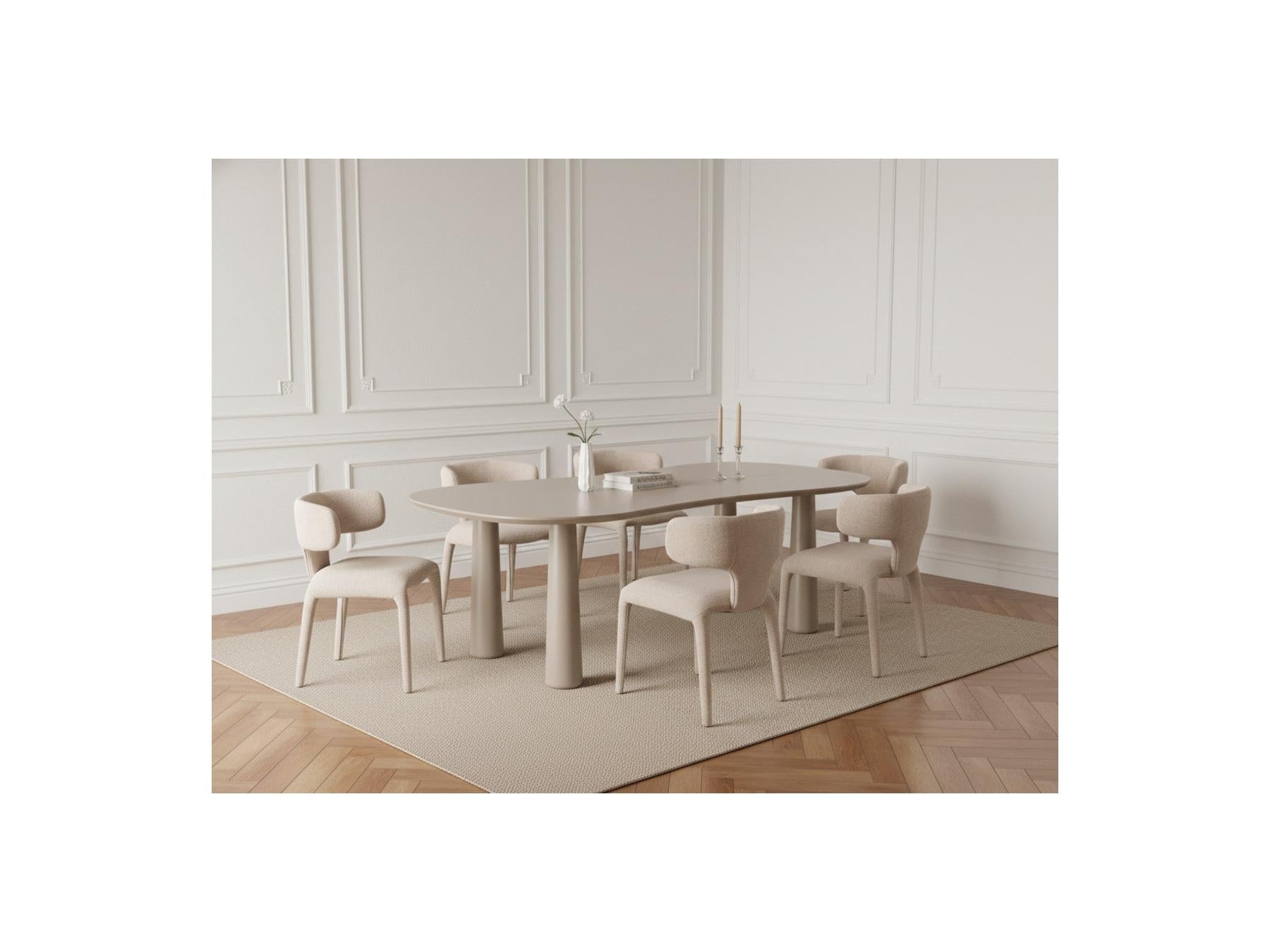 Sasha - Set - With Beige Oval Dining Table + Mila Textured Fabric Chairs - Set of 6 Chairs