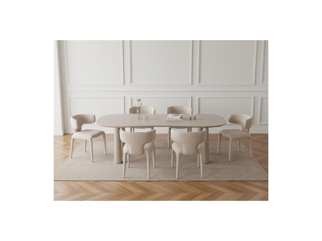 Sasha - Set - With Beige Oval Dining Table + Mila Textured Fabric Chairs - Set of 6 Chairs