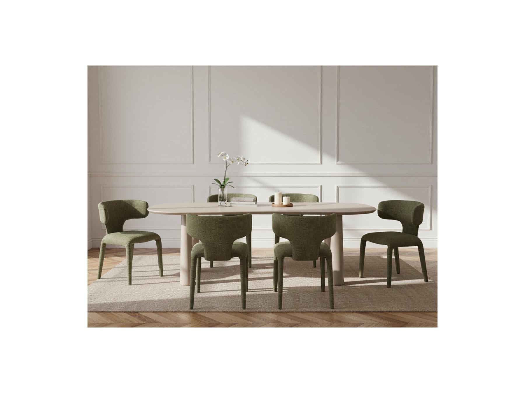 Sasha - Set - With Beige Oval Dining Table + Mila Textured Fabric Chairs - Set of 6 Chairs
