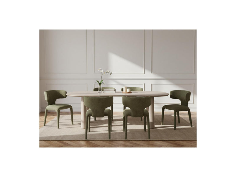 Sasha - Set - With Beige Oval Dining Table + Mila Textured Fabric Chairs - Set of 6 Chairs