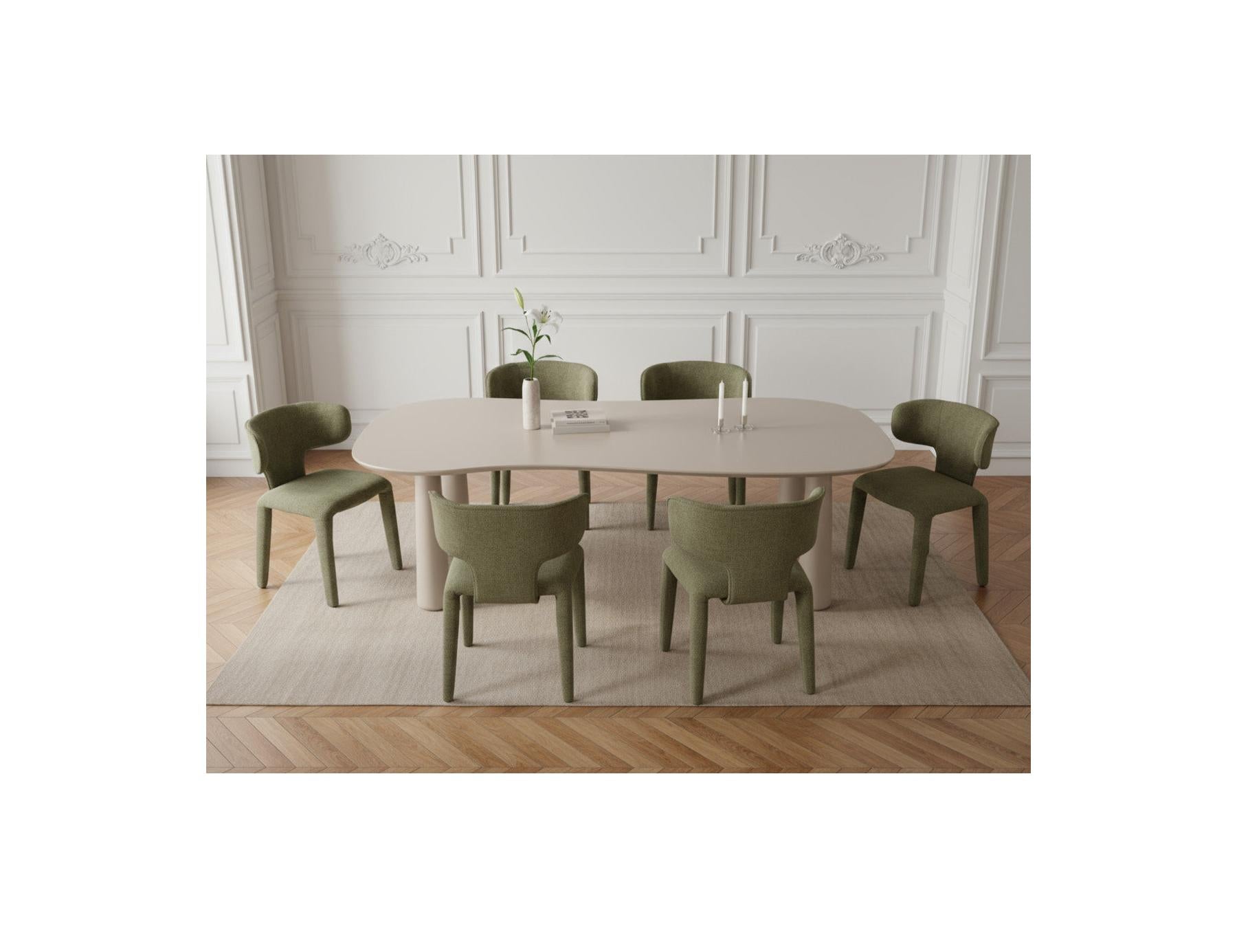 Sasha - Set - With Beige Oval Dining Table + Mila Textured Fabric Chairs - Set of 6 Chairs