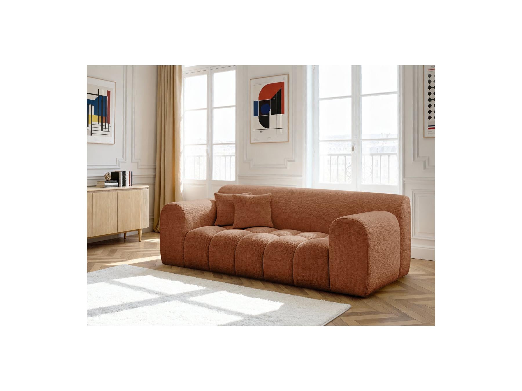 Melisse - Fixed Straight 2-Seater Sofa - Textured Fabric