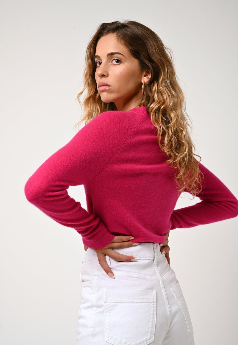 Pull Col Rond Ecrin - Fuchsia - 100% Cachemire 2 Fils - Femme