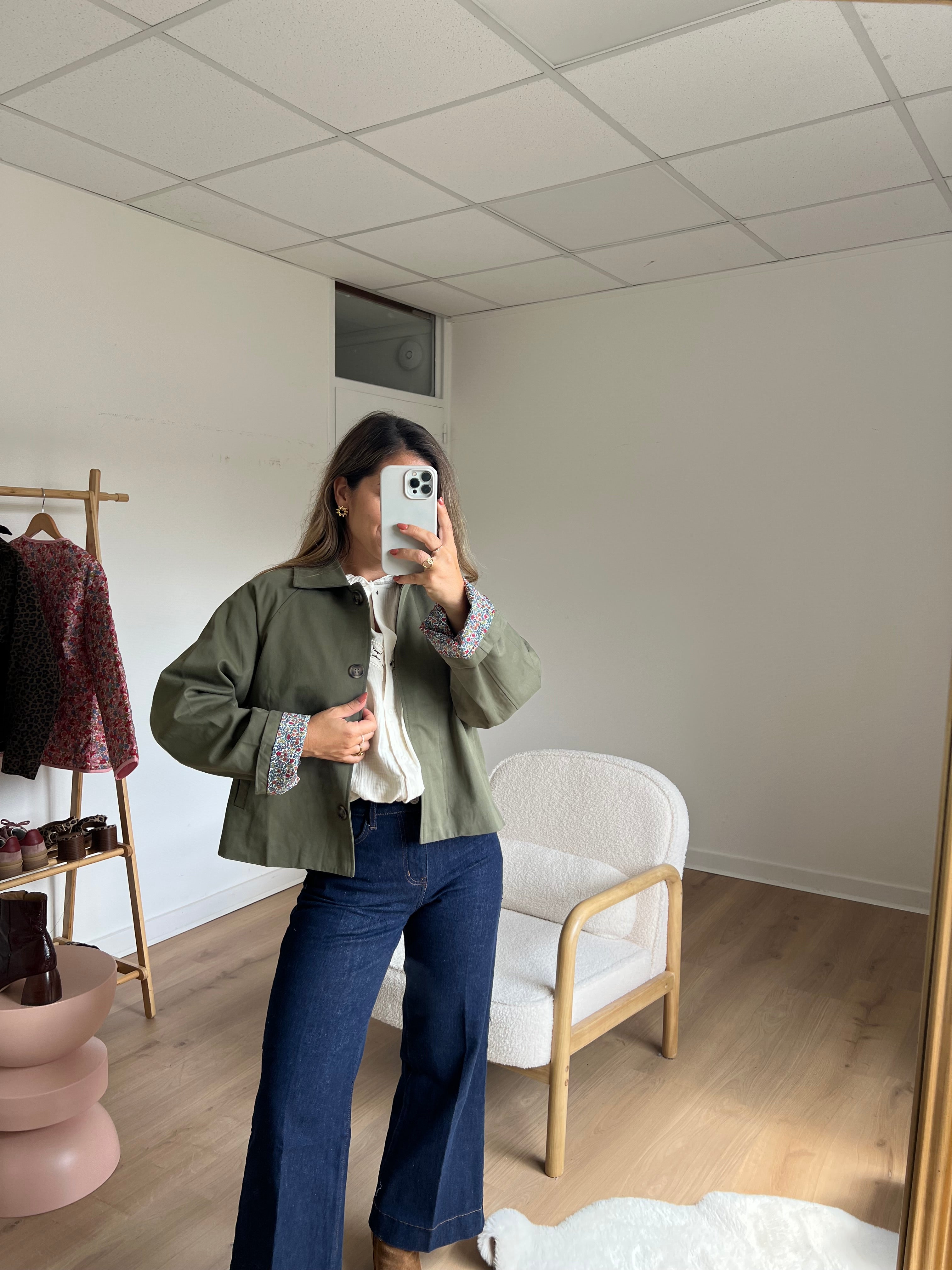 Edith Trench Jacket In Khaki Liberty Cotton