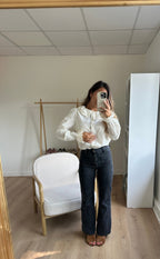 Ambre beige wide-collar blouse