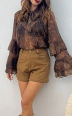 Suede-Effect Naya Shorts - Camel