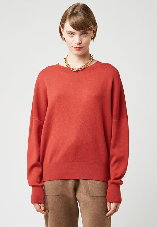 Pull Col Rond - Orange Rouille - Femme