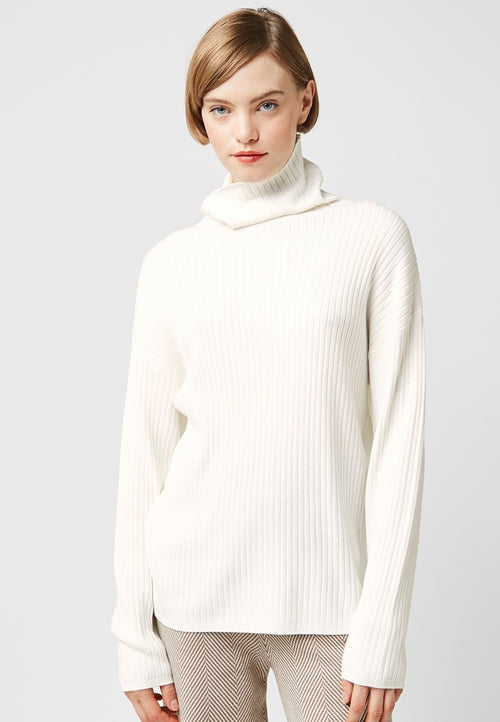 Pull Large Col Roule - Blanc Ecru - Femme